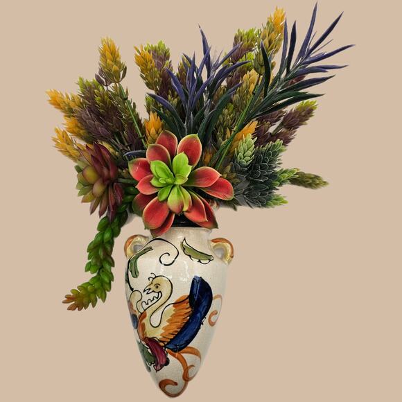 Stunning 1940s Floral Bird Urn Wall Pocket -Hand Painted Japan 7.25” Collectible - Picture 1 of 10